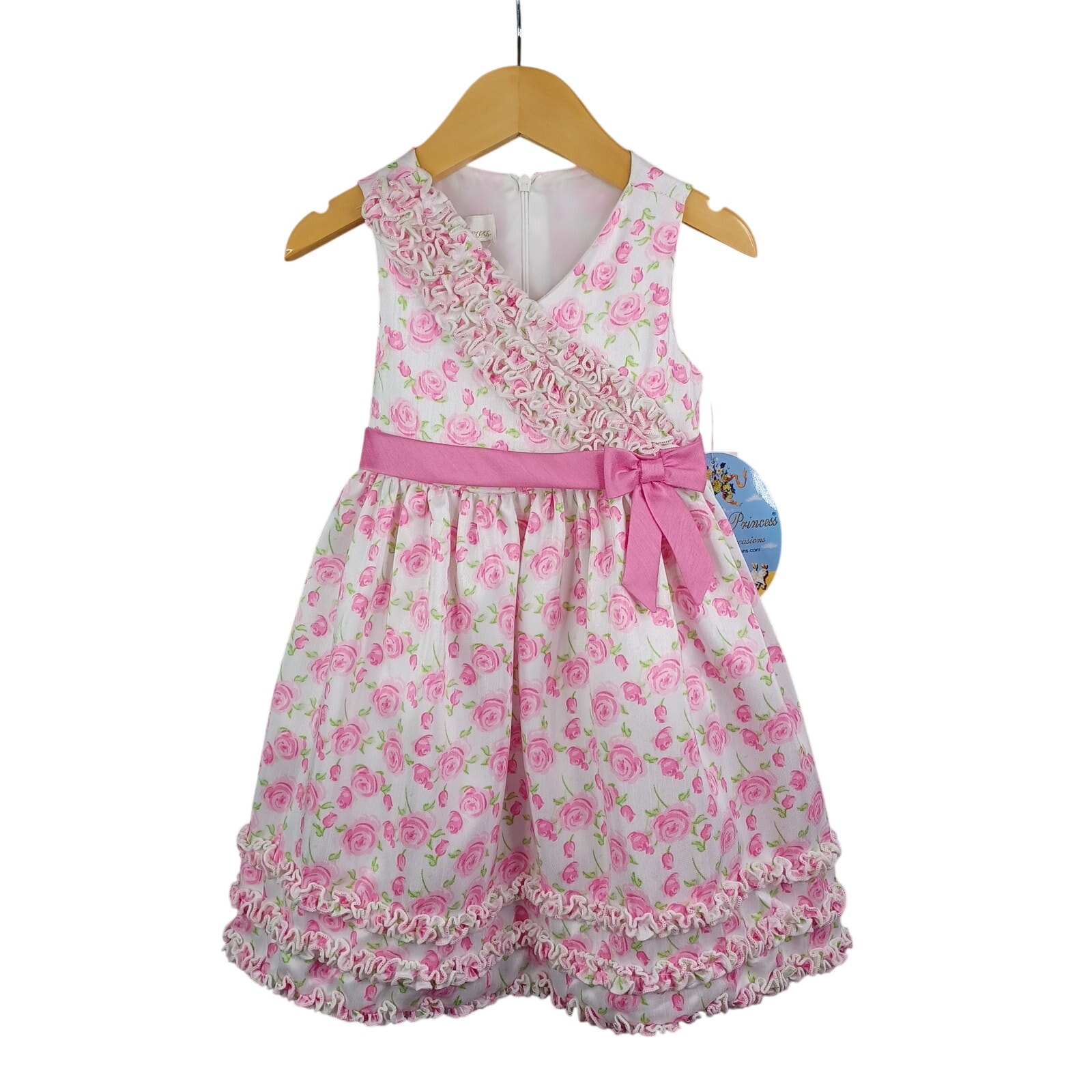 American Princess Girls Floral Ruffle Party Dress Size 2t Pink White Bow Formal